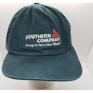 Southern Company Hat Cap, Green w Embroidered Logo, Red Triangle, Adj Strapback